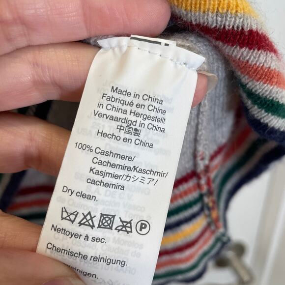 Madewell 100% Cashmere Sweater Rainbow-Trim Sweatshirt Cloud Gray Long Sleeve S - Picture 5 of 6